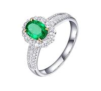 Tolldek Bague de fiançailles en or blanc 18 carats avec coupe ovale 0,75 ct vert émeraude Au750 or Au750 véritable bijou hypoallergénique, Or blanc 18 carats, Émeraude Diamant