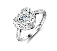 Tolldek Bague de fiançailles en or blanc 375/585/750 - Bague de couple en forme de cœur avec diamant créé en laboratoire - Bague d'amitié 9 K/14 K/18 carats - Or blanc - Taille 47-65, Or blanc 9