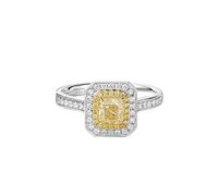 Tolldek Bague de fiançailles en or blanc 9 K/14 K/18 carats véritable - Créée en laboratoire jaune - Diamant classique - Bague de mariage taille radiante 18/14/9 carats - Taille 47-70, Or blanc 9