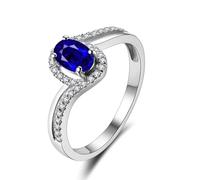 Tolldek Bague de fiançailles en or blanc véritable 18 carats Au750 avec saphir taille ronde bleue - Forme classique - Diamant - Or 750 - Taille 49-70, Or blanc 18 carats (750), Saphir Diamant