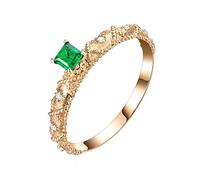 Tolldek Bague de fiançailles en or jaune 750 véritable, bague de couple délicate avec taille carrée 0,14 carat, vert émeraude, or 18 carats, diamant hypoallergénique, or jaune 18 carats, Émeraude