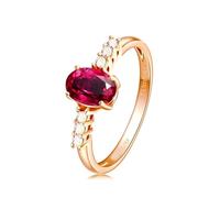 Tolldek Bague de fiançailles en or rose 18 carats Au750 véritable - Alliance de mariage avec rubis ovale - Rouge - Forme classique à 4 griffes - Or 750 - Taille 49 à 70, Or rose 18 carats (750