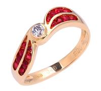 Tolldek Bague de fiançailles en or rose 750 18 carats pour femme, bague solitaire rouge avec rubis rouge Au750 avec moissanite véritable, taille 47-67, Or rose 18 carats (750), Laboratoire Créé Rubis