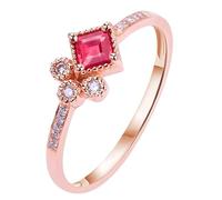 Tolldek Bague de fiançailles en or rose 750 18 carats véritable pour femme avec 4 griffes créées en laboratoire rubis rouge, bague solitaire Au750 avec moissanite, taille 47-67, Or rose 18 carats (750