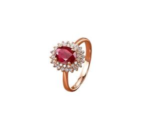 Tolldek Bague de fiançailles en or rose 9 K/14 K/18 carats véritable rouge 1-1,5 ct avec ru t fleurs taille ovale Au750/585/375, taille 47-70, Or rose 18 carats (750), Rubis Moissanite