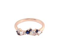 Tolldek Bague de fiançailles en or rose 9K/14K/18K véritable et délicate avec diamant créé en laboratoire diamant blanc bleu foncé, or rose Au 375/585/750 Bague solitaire créée en laboratoire Saphir