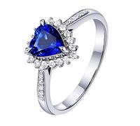 Tolldek Bague de mariage classique en or blanc 750 18 carats avec taille en forme de cœur saphir bleu 0,8 carat, or Au750, bague d'amitié, diamant en or véritable, sans allergènes, Or blanc 18 carats