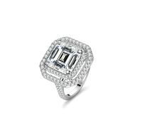 Tolldek Bague de mariage classique en or blanc 9 K/14 K/18 carats avec moissanite, taille émeraude véritable, or blanc au 375/585/750, taille 47-65