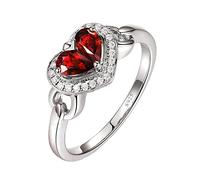 Tolldek Bague de mariage en argent 925 pour femme - Cœur avec zircone rouge - Bague de couple en argent sterling S925 - Bagues de mariage - Bijoux en argent véritable - Tailles 47 à 65, Argent