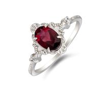 Tolldek Bague de mariage en or blanc 750 18 carats avec rubis rouge ovale - Taille 47-65, Or blanc 9 carats (375), Rubin créé en laboratoire