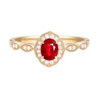 Tolldek Bague de mariage en or jaune véritable 9 K/14 K/18 carats avec rubis rouge 0,45 ct 4 griffes taille ovale Moissanite Or Au750/585/375 Taille 47-70, or jaune 14 carats (585), Rubis Moissanite
