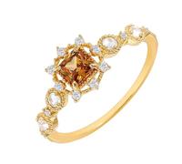 Tolldek Bague de mariage en or véritable 9 K/14 K/18 carats avec citrine carrée champagne en 4 griffes, taille 47-65, Or jaune 9 carats (375), Citrine Moissanite