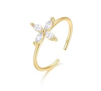 Tolldek Bague de mariage véritable en or 9 K/14 carats avec fleurs ouvertes, réglable, bague de fiançailles Au375/585 avec moissanite, taille marquise, taille 47 à 62, Or jaune 9 carats (375