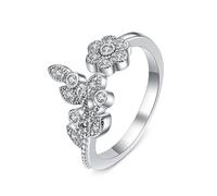 Tolldek Bague pour couple en or blanc 18 carats véritable créée en laboratoire avec fleurs et feuilles en diamant, bague en or Au750 véritable, taille 47 à 65, Or blanc 18 carats (750), Diamant créé