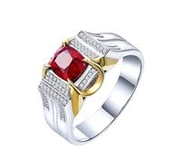 Tolldek Bague pour couple en or blanc 750 véritable, large bague de couple avec taille ovale 0,95 carat, rubis rouge, 18 carats, diamant hypoallergénique, Or blanc 18 carats et or jaune 18 carats