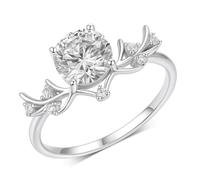 Tolldek Bague solitaire au 375/585/750 or blanc avec moissanite véritable, bagues pour couple en or blanc 9 K/14 K/18 K, taille 47-65, Or blanc 14 carats (585), Moissanite