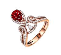 Tolldek Bague solitaire Au750 en or rose 18 carats véritable et délicate avec rubis rouge, bague de mariage en or 750 sans allergènes, Or rose 18 carats, Rubis Diamant