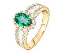 Tolldek Bague solitaire en or 18 carats - Vert - Créée en émeraude - Classique - Ovale - Mariage - Au 750 - Bijoux d'amitié - En or véritable - Tailles 47 à 67, or jaune 18 carats (750), Émeraude