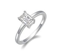 Tolldek Bague solitaire en or blanc 9 K/14 K/18 K, bague d'amitié solitaire avec moissanite taille émeraude véritable, bague de mariage au 375/585/750, or blanc, taille 47-65