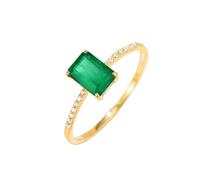 Tolldek Bague solitaire en or jaune 9 K/14 K/18 carats - Émeraude fine - Vert 1 ct - Coupe rectangulaire - Moissanite Au750/585/375 - Taille 47-70, or jaune 14 carats (585), Émeraude Moissanite