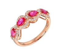 Tolldek Bague solitaire en or rose 18 carats pour femme - Créée en laboratoire - Rubis rouge - Larme - 750 or rose avec moissanite - Taille 47-67, Or rose 18 carats (750), Laboratoire Créé Rubis