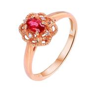 Tolldek Bague solitaire en or rose véritable 18 carats 750 pour femme, créée en laboratoire, rubis rouge, design creux, motif floral, alliance Au750 or rose avec moissanite, taille 47-67, Or rose 18