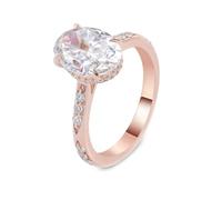 Tolldek Bague solitaire en or véritable 9 K/14 K/18 carats - Or rose classique - Avec taille ovale - Moissanite 1/2/3 carats - Or rose au 375/585/750 - Sans allergènes, Or rose 18 carats, Moissanite