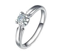 Tolldek Bague solitaire PT950 en or véritable platine, 4 griffes avec diamant brillant 0,2 carat, platine sans allergènes, platine, Diamant