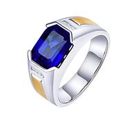 Tolldek Bagues d'amitié en or blanc 750 18 carats avec taille rectangulaire 2,6 ct saphir bleu, bague de couple en or véritable diamant en or véritable sans allergènes, Or blanc 18 carats et or jaune