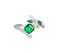 Tolldek Bagues d'amitié en or blanc 9 K/14 K/18 carats, vert 0,97 carat, créées en laboratoire avec feuille d'émeraude, coupe carrée, 18/14/9 carats avec moissanite véritable, taille 47 à 70, Or blanc