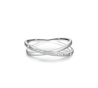 Tolldek Bagues d'amitié en or blanc 9 K/14 K/18 K, ligne croisée avec diamant véritable, bague de mariage en or véritable 375/585/750, or blanc, taille 47-65, Or blanc 14 carats (585), Diamant