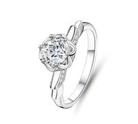 Tolldek Bagues d'amitié en or jaune 18 carats Au750 - Bijou en or véritable - Ailes d'ange - Fleurs - Pour couple - Avec moissanite - PT950 - Platine - Taille 47-65, Or blanc 18 carats (750