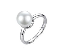 Tolldek Bagues de couple classiques en or blanc 14 carats avec perle Au585 avec diamant - Taille 47-65, Or blanc 14 carats (585), Perle