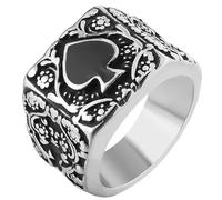 Tolldek Bagues de couple en acier inoxydable pour homme 16 mm - Fleurs rétro - As de pique - Alliances d'amitié - Punk Rock - Argent, acier inoxydable, Pas de zirconium