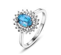 Tolldek Bagues de couple en argent 925, zircone ovale bleu océan, solitaire S925, bague de fiançailles vintage en argent véritable, taille 47-65, Argent sterling, Zircone cubique