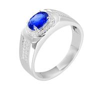 Tolldek Bagues de couple en or blanc 18 carats 750 véritable Bijoux pour homme Créé en laboratoire Saphir bleu 4 griffes Or blanc Au750 avec moissanite Tailles 47-67, Or blanc 18 carats (750