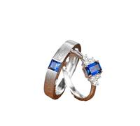 Tolldek Bagues de couple en or blanc 9 K/14 K/18 carats, créée en laboratoire, saphir brossé, mat/poli, 750/585/375, avec moissanite, bijou véritable, taille 47-70, Or blanc 14 carats (585
