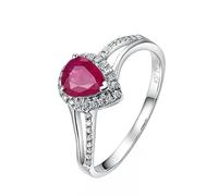Tolldek Bijoux en or blanc véritable 18 carats Au750 bagues d'amitié classiques avec taille goutte 0,8 ct rubis rose rouge, bague en diamant or 18 carats sans allergènes, Or blanc 18 carats, Rubis
