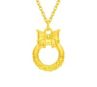 Tolldek Bijoux en or jaune véritable 24 carats Au999 avec pendentif, pendentif rond nœud papillon, chaîne pour femme, collier en or 999, sans allergènes, Or 24 carats