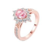 Tolldek Bijoux en or rose véritable 9K/14K/18K, alliances avec fleurs taille ovale 1/2/3 carats créées en laboratoire diamant rose, Au 375/585/750 or rose pour couple, sans allergènes, or rose 14