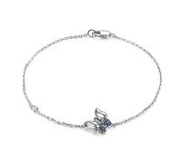 Tolldek Bijoux en or véritable 18 carats or blanc 750 bracelets pour femme, bracelet à maillons fins pour femme avec taille ronde 0,02 carat, saphir bleu, or 18 carats, bracelets d'amitié diamant sans