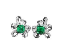 Tolldek Boucles d'oreilles 9K/14K/18K Or Blanc Véritable Bijoux, Vert 2ct Créé Émeraude Fleurs Boucles d'oreilles Vintage Coupe Princesse Moissanite Boucles d'oreilles Femme Vintage Au 750/585/375, Or