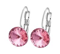 Tolldek Boucles d'oreilles classiques en or blanc 14 carats 585, jaune citrine classique, Au585 boucles d'oreilles pour garçons, Or blanc 14 carats (585), Cristal rose