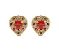 Tolldek Boucles d'oreilles créoles vintage en or jaune 14 carats avec pierre rouge cannelle en forme de cœur, sans nickel avec moissanite rose
