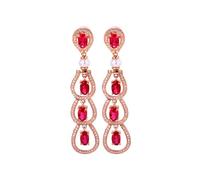 Tolldek Boucles d'oreilles de laboratoire 2,5 ct - Rubis - Noël - Or rose 18 carats Au750 - Boucles d'oreilles classiques - Or rose 750 avec moissanite - Or véritable, Or rose 18 carats (750