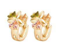 Tolldek Boucles d'oreilles en or 14 carats pour femme - Véritable bijou coloré rose grenat fleurs triangle coupe triangle - Au 585 - Boucles d'oreilles pour femmes