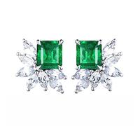 Tolldek Boucles d'oreilles en or blanc 750 18 carats - Boucles d'oreilles délicates avec taille Asscher 1,59 ct vert émeraude - Or Au750 - Saphir véritable hypoallergénique
