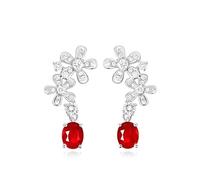 Tolldek Boucles d'oreilles en or blanc 9 K/14 K/18 carats, rouge 0,7 carat avec ru t fleurs, boucles d'oreilles de Noël taille ovale, véritable moissanite, boucles d'oreilles en or 750/585/375