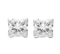 Tolldek Boucles d'oreilles en or blanc 9 K/14 K/18 K, blanc en laboratoire créé en diamant classique pour femme, coupe princesse, 750/585/375 boucles d'oreilles en or véritable, Or blanc 14 carats