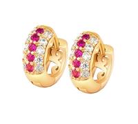 Tolldek Boucles d'oreilles en or jaune 585 14 carats pour femme, tourmaline multicolore créée par un laboratoire, trois rangées de diamants, boucles d'oreilles en or Au585 pour art nouveau